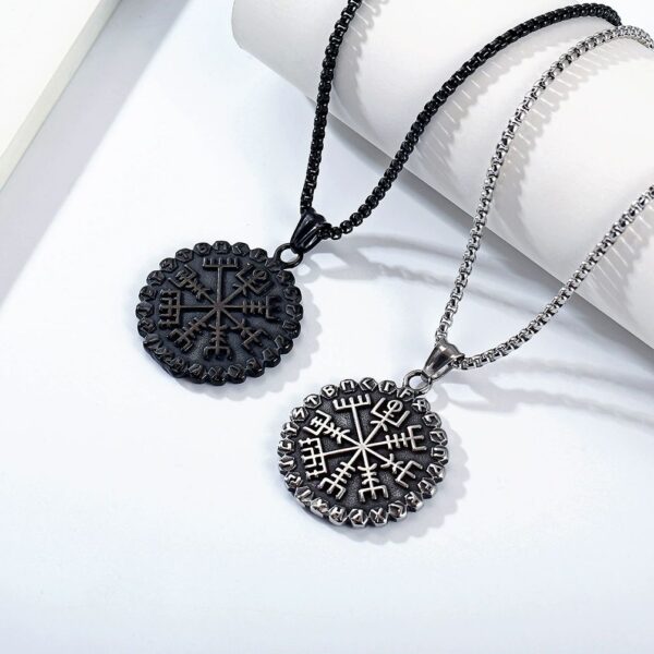 Classic Norse 24 Runes Viking Compass Necklace For Men